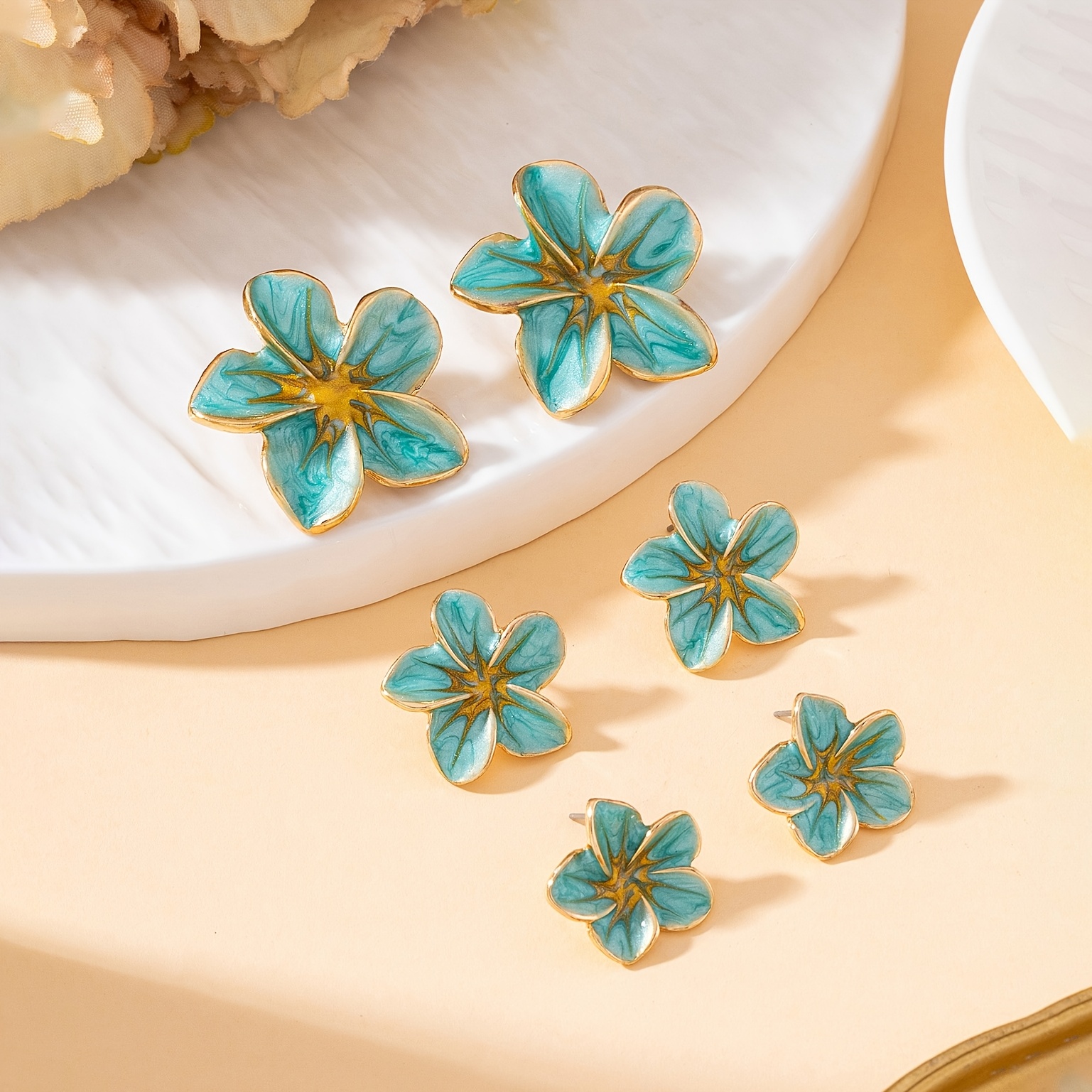 6pcs Elegant Frangipani Stud Earring Set for Summer
